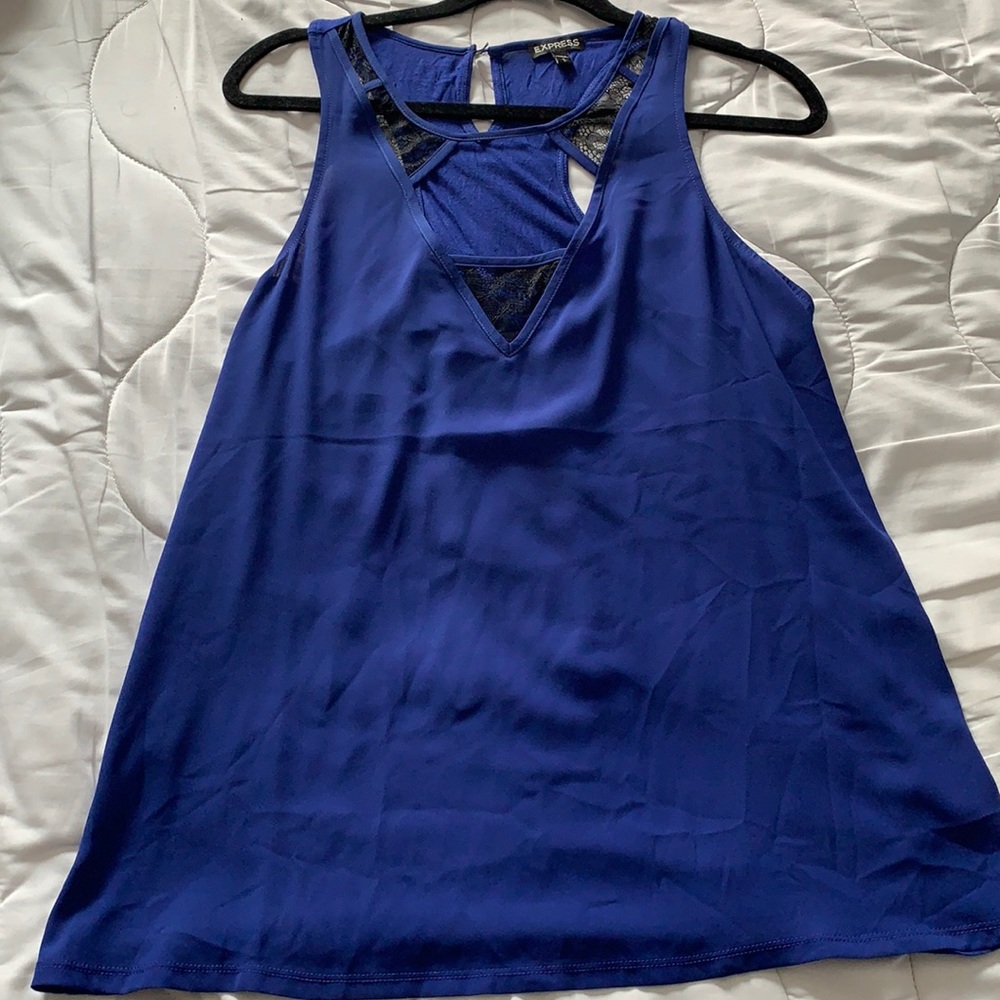 Express Cobalt Blue Tank with Black Lace Detail